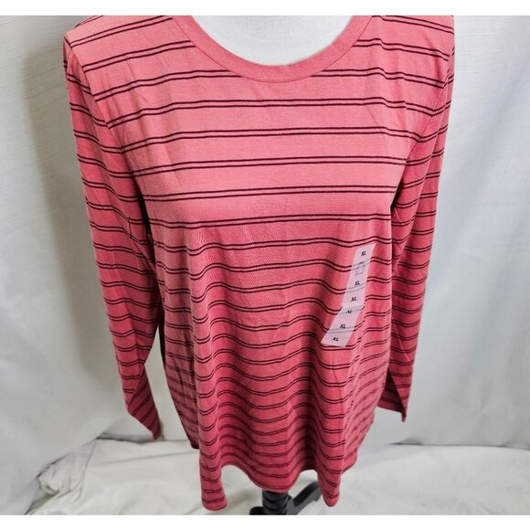 Old Navy Pink Striped Cotton Everywear Long Sleeve Shirt Size XL - Picture 4 of 9